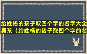 给姓杨的孩子取四个字的名字大全男孩（给姓杨的孩子取四个字的名 🕸 字大全男孩怎么取）